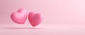 Pink hearts levitated on pink background. Minimal valentines day concept with copy space