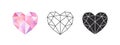 Pink hearts in low poly style. Symbols of love. Emoticons hearts. Vector images