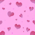 Pink hearts pattern.Vector seamless