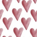 Pink hearts with radiance watercolor heart seamless pattern Royalty Free Stock Photo