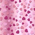 Pink hearts scattered on a pink gradient background. Pattern
