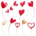 Pink hearts. Set of romantic watercolor elements Royalty Free Stock Photo