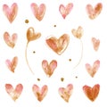 Pink hearts. Set of romantic watercolor elements Royalty Free Stock Photo