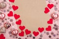 Pink hearts and a sheet of paper, Valentine`s day Royalty Free Stock Photo