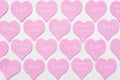 Pink hearts with text LOVE, KISS, FOREVER YOURS on white background. Valentines day texture or wallpaper. Gift for lover