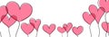 Pink hearts, wavy line art drawing on white background Royalty Free Stock Photo