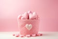 Pink Hearts In A Woven Basket