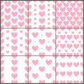 Pink heats simple seamless patterns set, vector