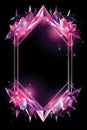 pink hexagonal frame with crystals on a black background