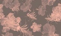 Pink Hibiscus Decor. Coral Flower Decor. Fuchsia Seamless Textile. Gray Watercolor Set. Pattern Garden. Tropical Background. Exoti Royalty Free Stock Photo