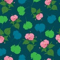 Pink hibiscus repeat pattern on dark green background Royalty Free Stock Photo
