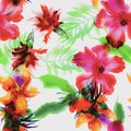 Pink Hibiscus Set. Red Flower Texture. Orange Watercolor Backdrop. Purple Floral Jungle. Colorful Seamless Set. Yellow Pattern Ill Royalty Free Stock Photo