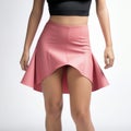 Pink High Waisted Skirt: Wetcore Style, Asymmetry, Matte Photo