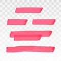 Pink highlighter transparent brush lines set. Marker highlight underline stripes isolated on transparent background Royalty Free Stock Photo