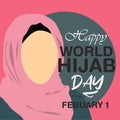 World Hijab Day Greetings banner. Pink hijab muslim women headcover Observed on the Febuary, 1 Royalty Free Stock Photo