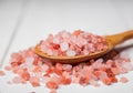 Pink himalaya salt in wooden spoon