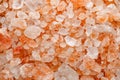 Pink himalayan salt, in bulk, crystals close-up, background, full depth of field