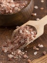 Himalayan Sea Salt on Wooden Butcher Block Royalty Free Stock Photo