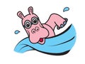 Pink Hippo with Goggles Swimming Animal Logo Illustration