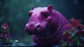 Pink Hippo In Rain: A Cinematic Rendering Of A Felt Stop-motion Oasis