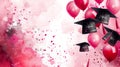 Pink holiday cheer with floating graduate hats Royalty Free Stock Photo