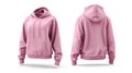 Pink hoodie, front and back view on a white background Royalty Free Stock Photo