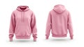 Pink hoodie, front and back view on a white background Royalty Free Stock Photo