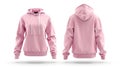 Pink hoodie, front and back view on a white background Royalty Free Stock Photo