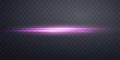 Pink horizontal lensflare. Light flash with rays spotlight. Pink glow flare light effect. Vector illustration. Isolated Royalty Free Stock Photo