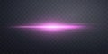 Pink horizontal lensflare. Light flash with rays spotlight. Pink glow flare light effect. Vector illustration. Isolated Royalty Free Stock Photo