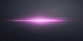 Pink horizontal lensflare. Light flash with rays spotlight. Pink glow flare light effect. Vector illustration. Isolated Royalty Free Stock Photo