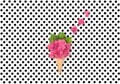 Pink hortensia flowers ice cream waffle cone Flat lay Minimal co Royalty Free Stock Photo