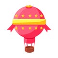 Pink Hot Air Baloon Aircraft, Fairy Tale Candy Land Fair Landscaping Element In Childish Colorful Design Isolated Object