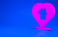 Pink House with heart shape icon isolated on blue background. Love home symbol. Family, real estate and realty