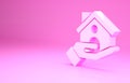 Pink House insurance icon isolated on pink background. Security, safety, protection, protect concept. Minimalism concept Royalty Free Stock Photo