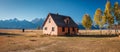 The pink house on the John Moulton ranch in Mormon Row Historic District in Grand Teton National Park, Wyoming Royalty Free Stock Photo