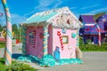 Pink house on the playground in the park