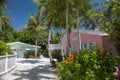 Pink house in width of tropical vegetation on Sanibel Island, Florida