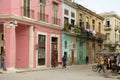 Pink houses and street in Centro Havana in Cuba Royalty Free Stock Photo