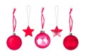 Pink ÃÂ¡hristmas tree decorations set white background isolated closeup, hanging red glass balls stars collection, New Year holiday Royalty Free Stock Photo