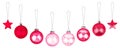 Pink ÃÂ¡hristmas tree decorations set white background isolated closeup, hanging red glass balls stars collection, New Year holiday Royalty Free Stock Photo