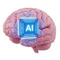 Pink Human Brain with Glowing Blue AI Chip and Circuitry artificial intelligence Royalty Free Stock Photo