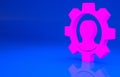 Pink Human with gear icon isolated on blue background. Artificial intelligence. Thinking brain sign. Symbol work of Royalty Free Stock Photo