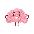 Pink humanized brain with smiling face, little arms and legs. Human organ. Funny cartoon character. Flat vector icon