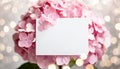 Pink hydrangea background with copy space for text. Spring floral beautiful card with bokeh. Royalty Free Stock Photo