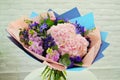 Blue and pink flowers close-up. Natural hydrangea flowers background Royalty Free Stock Photo