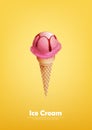 Pink Ice cream in the cone, Strawberry, raspberry, Pour syrup, Vector