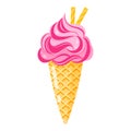 Pink Ice cream cone or sundae with sweet tubules