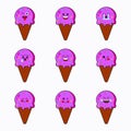 Pink ice cream icon set vector emoticon Royalty Free Stock Photo