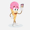 Pink Ice cream Logo mascot with selfie pose